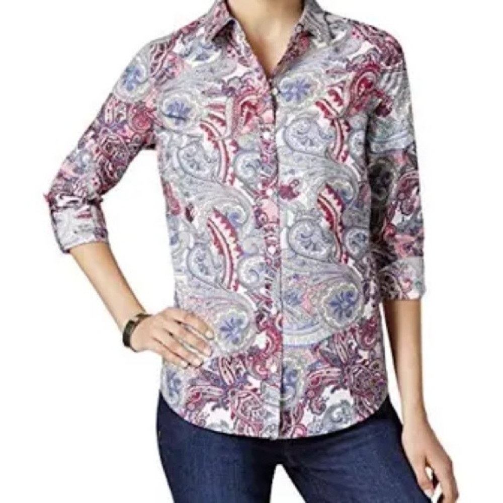 Brand new Paisley Print Charter club womens printed-casual button down-shirt